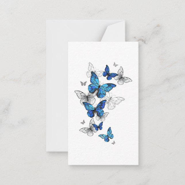Blue Flying Butterflies Morpho Note Card (Front)