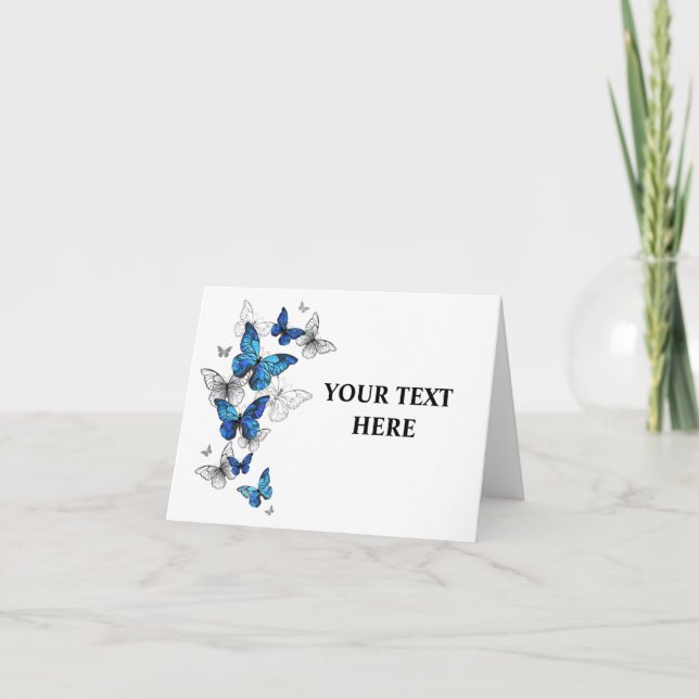 Blue Flying Butterflies Morpho Note Card (Front)