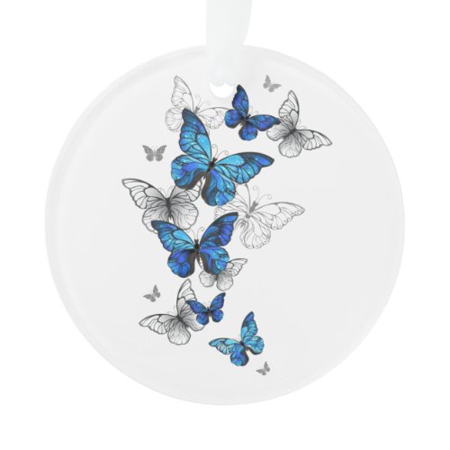 Blue Flying Butterflies Morpho Ornament