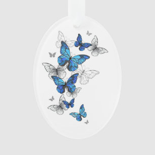 Blue Flying Butterflies Morpho Ornament