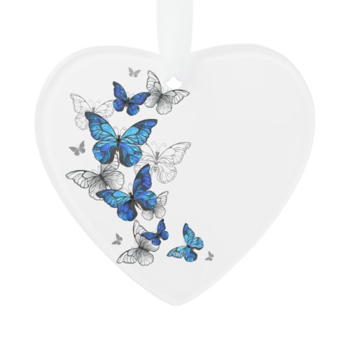 Blue Flying Butterflies Morpho Ornament