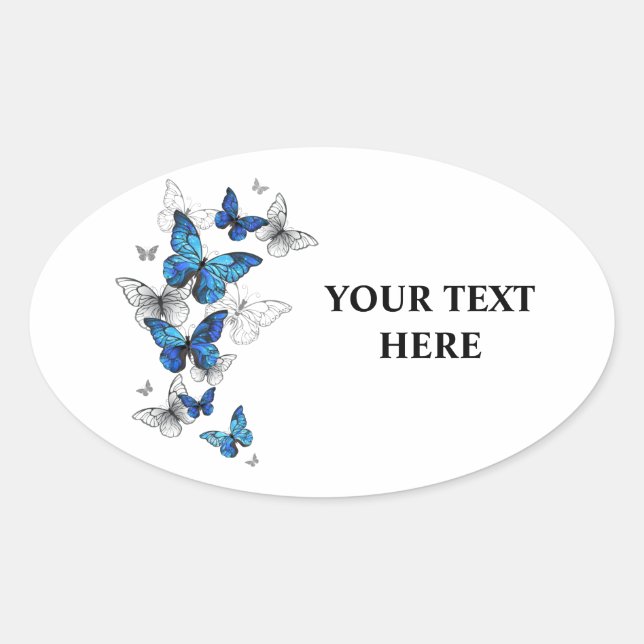 Blue Flying Butterflies Morpho Oval Sticker (Front)