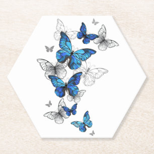 Blue Flying Butterflies Morpho Paper Coaster