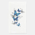 Blue Flying Butterflies Morpho Paper Guest Towels