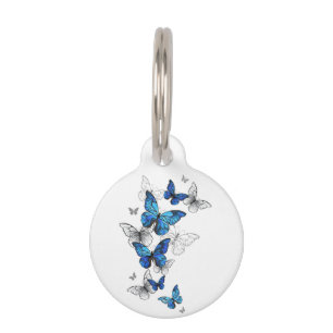 Blue Flying Butterflies Morpho Pet ID Tag