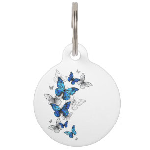 Blue Flying Butterflies Morpho Pet ID Tag
