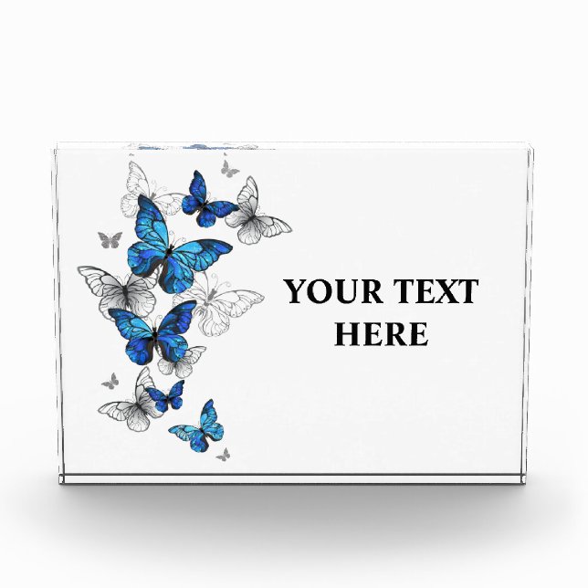 Blue Flying Butterflies Morpho Photo Block (Front)