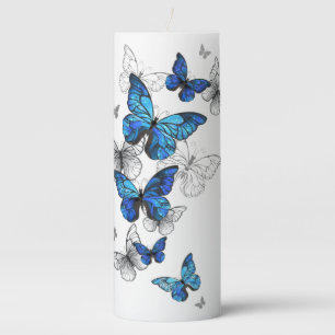 Blue Flying Butterflies Morpho Pillar Candle