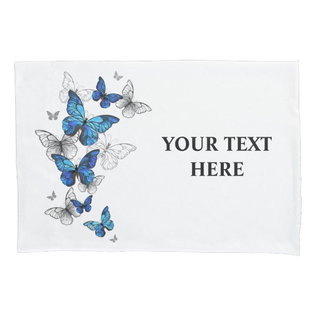 Blue Flying Butterflies Morpho Pillow Case (Front-Left)