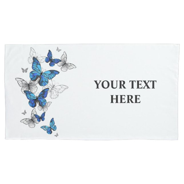 Blue Flying Butterflies Morpho Pillow Case (Front-Left)