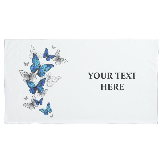 Blue Flying Butterflies Morpho Pillow Case (Front)