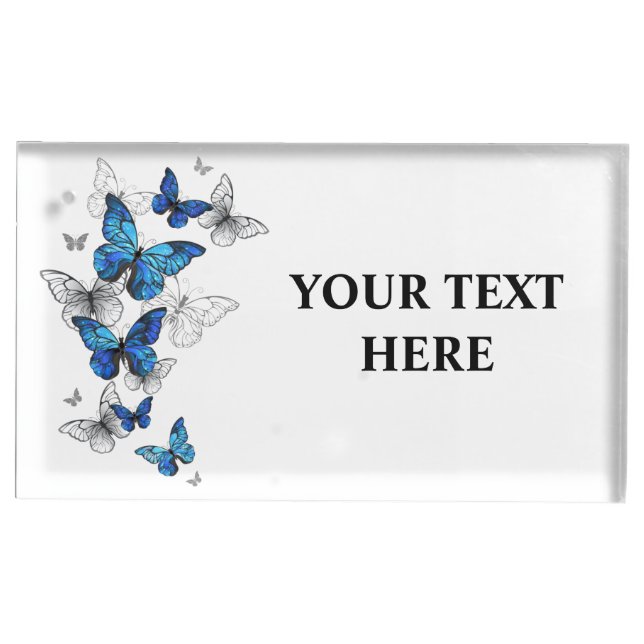 Blue Flying Butterflies Morpho Place Card Holder (Front)