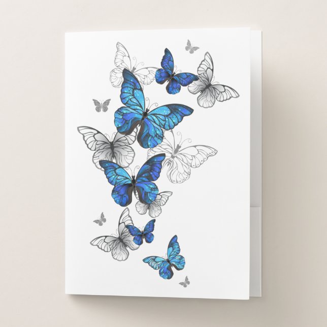 Blue Flying Butterflies Morpho Pocket Folder (Front)