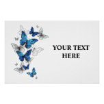 Blue Flying Butterflies Morpho Poster