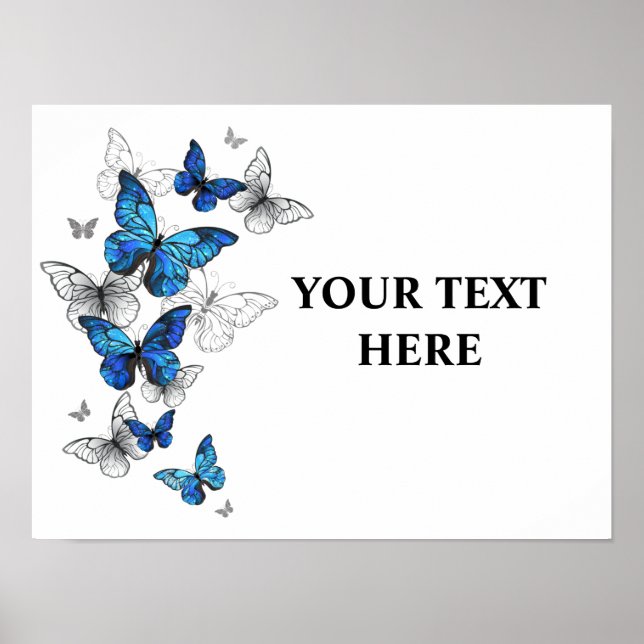 Blue Flying Butterflies Morpho Poster (Front)
