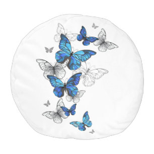 Blue Flying Butterflies Morpho Pouf