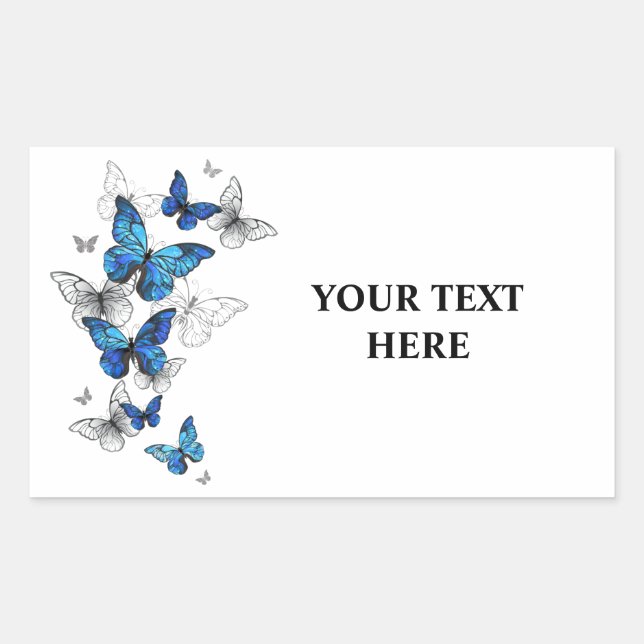 Blue Flying Butterflies Morpho Rectangular Sticker (Front)