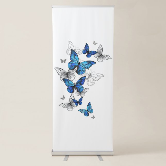 Blue Flying Butterflies Morpho Retractable Banner (Front)