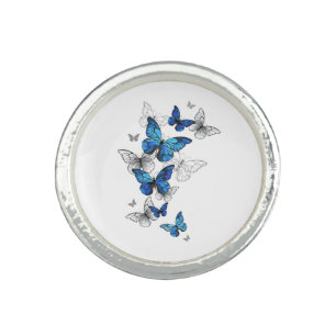 Blue Flying Butterflies Morpho Ring