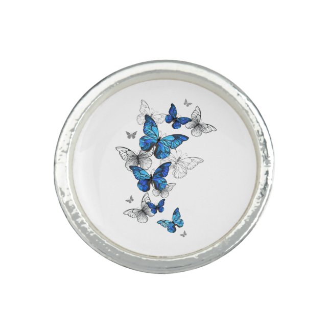 Blue Flying Butterflies Morpho Ring (Front)
