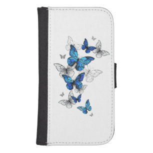 Blue Flying Butterflies Morpho Galaxy S4 Wallet Case