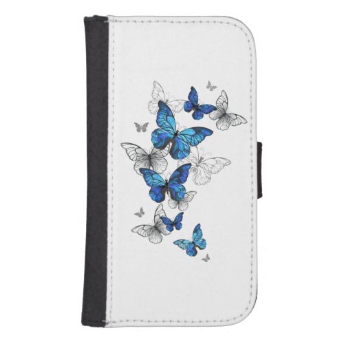 Blue Flying Butterflies Morpho Galaxy S4 Wallet Case