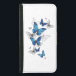 Blue Flying Butterflies Morpho Samsung Galaxy S5 Wallet Case<br><div class="desc">Flying Blue Butterflies morpho and white butterflies on a light abstract background. Morpho. Design with blue butterflies morpho.</div>
