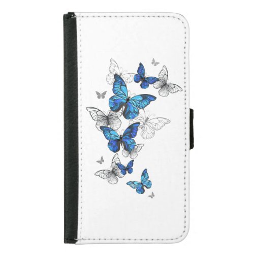 Blue Flying Butterflies Morpho Samsung Galaxy S5 Wallet Case