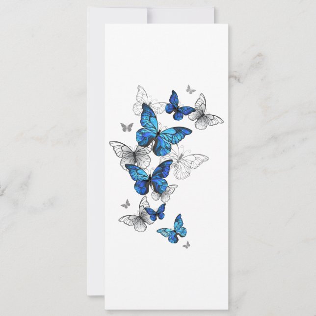 Blue Flying Butterflies Morpho Save The Date (Front)