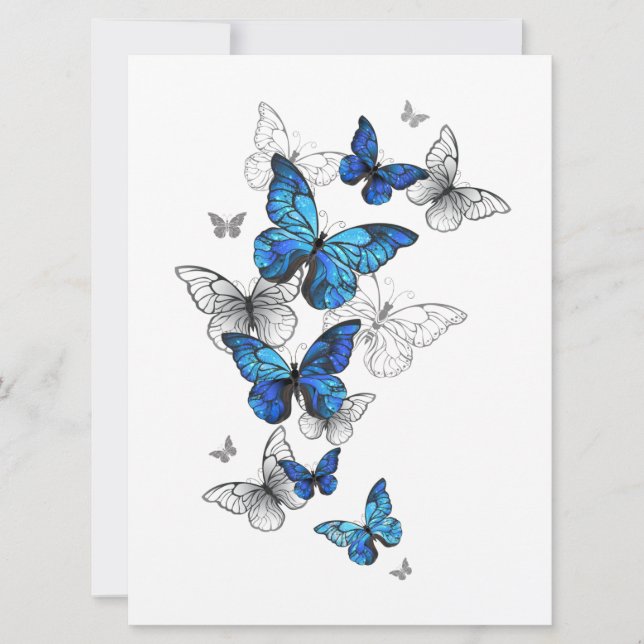 Blue Flying Butterflies Morpho Save The Date (Front)