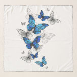 Blue Flying Butterflies Morpho Scarf<br><div class="desc">Flying Blue Butterflies morpho and white butterflies on a light abstract background. Morpho. Design with blue butterflies morpho.</div>