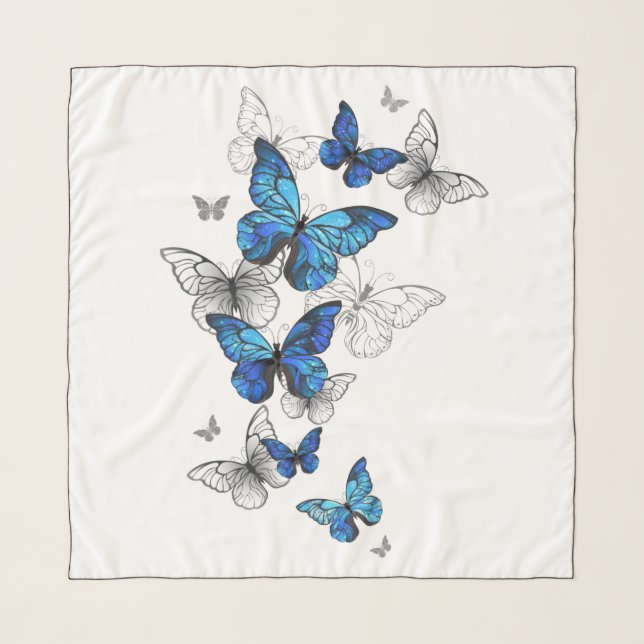 Blue Flying Butterflies Morpho Scarf (Front)