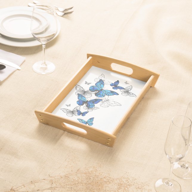 Blue Flying Butterflies Morpho Serving Tray (Front)