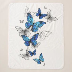 Blue Flying Butterflies Morpho Sherpa Blanket
