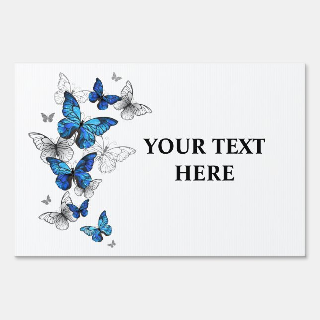 Blue Flying Butterflies Morpho Sign (Front)