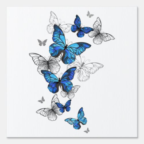 Blue Flying Butterflies Morpho Sign