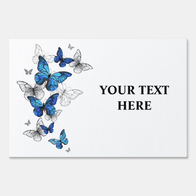 Blue Flying Butterflies Morpho Sign (Front)
