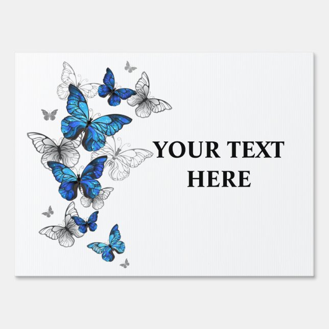 Blue Flying Butterflies Morpho Sign (Front)