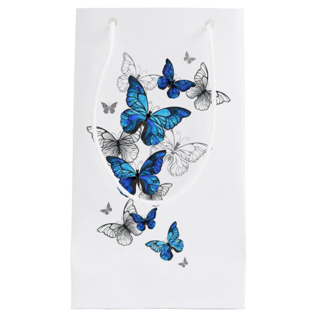 Blue Flying Butterflies Morpho Small Gift Bag (Front)