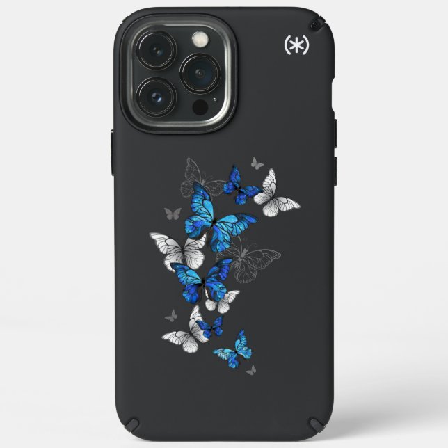 Blue Flying Butterflies Morpho Speck iPhone 13 Pro Max Case (Front)
