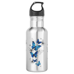 Blue Flying Butterflies Morpho Stainless Steel Water Bottle