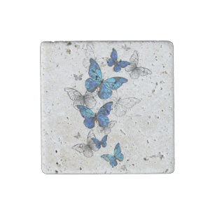 Blue Flying Butterflies Morpho Stone Magnet