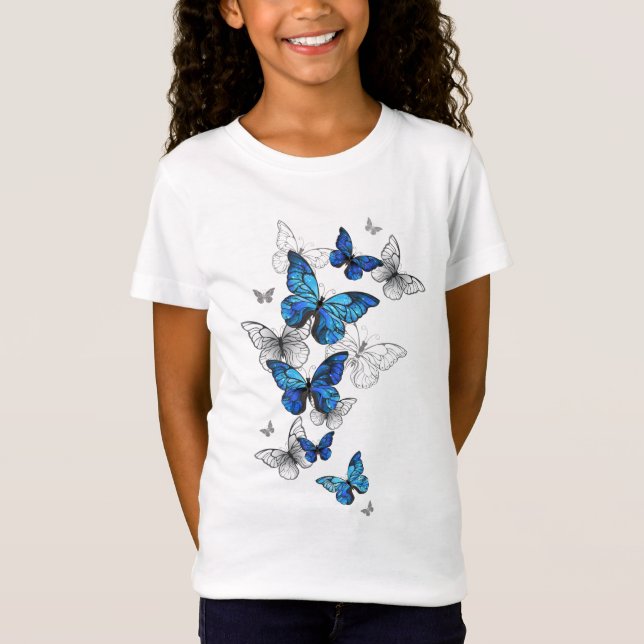 Blue Flying Butterflies Morpho T-Shirt (Front)