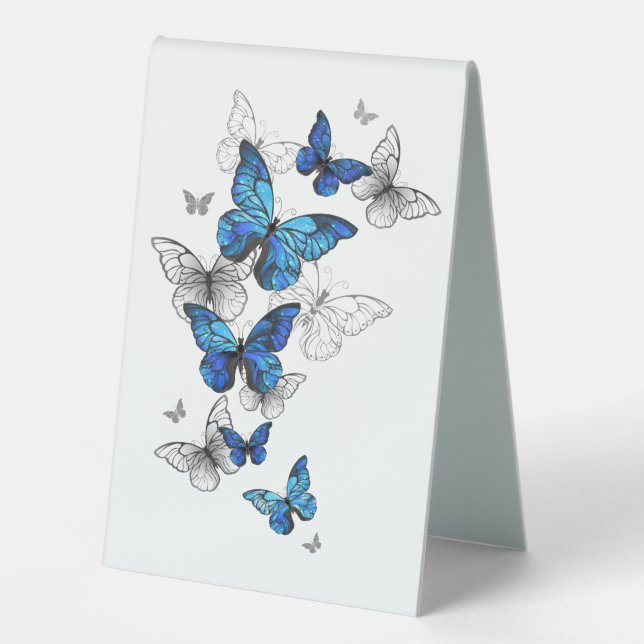 Blue Flying Butterflies Morpho Table Tent (Front)