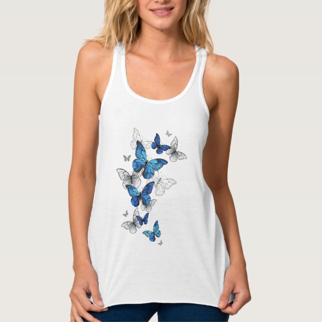 Blue Flying Butterflies Morpho Tank Top (Front)