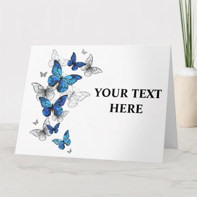 Blue Flying Butterflies Morpho Thank You Card (Front)
