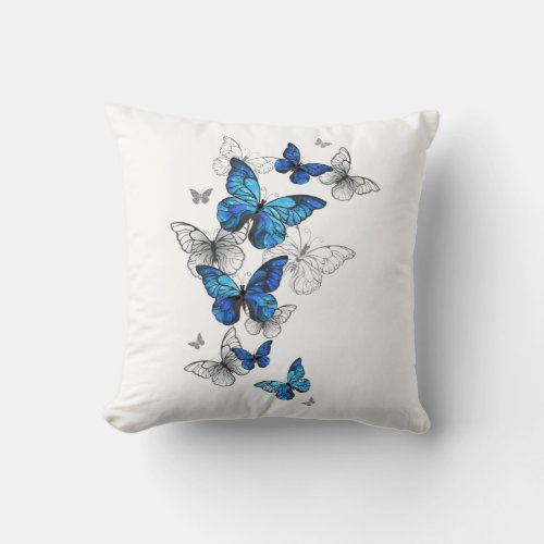 Blue Flying Butterflies Morpho Throw Pillow