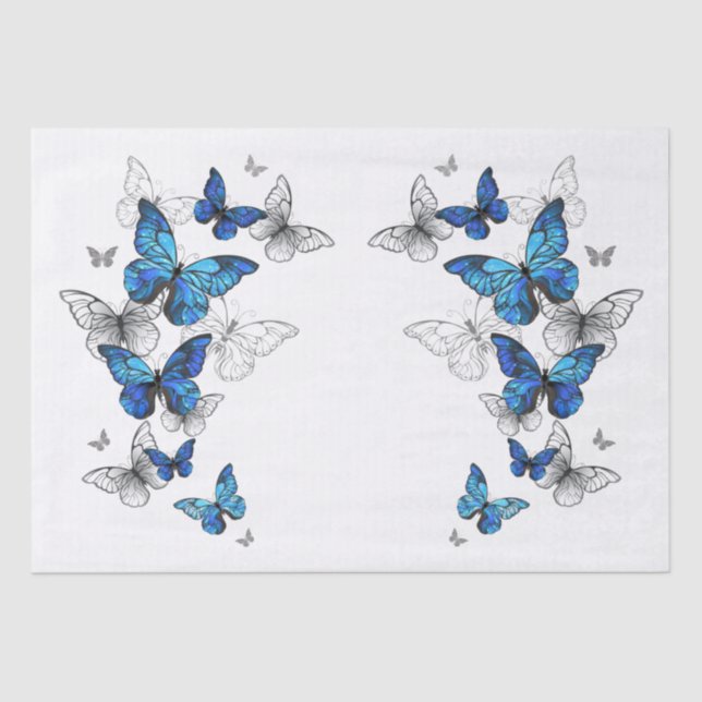 Blue Flying Butterflies Morpho Tissue Paper (Front)