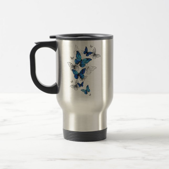 Blue Flying Butterflies Morpho Travel Mug (Left)
