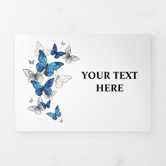 Blue Flying Butterflies Morpho Tri-Fold Holiday Card (Cover)